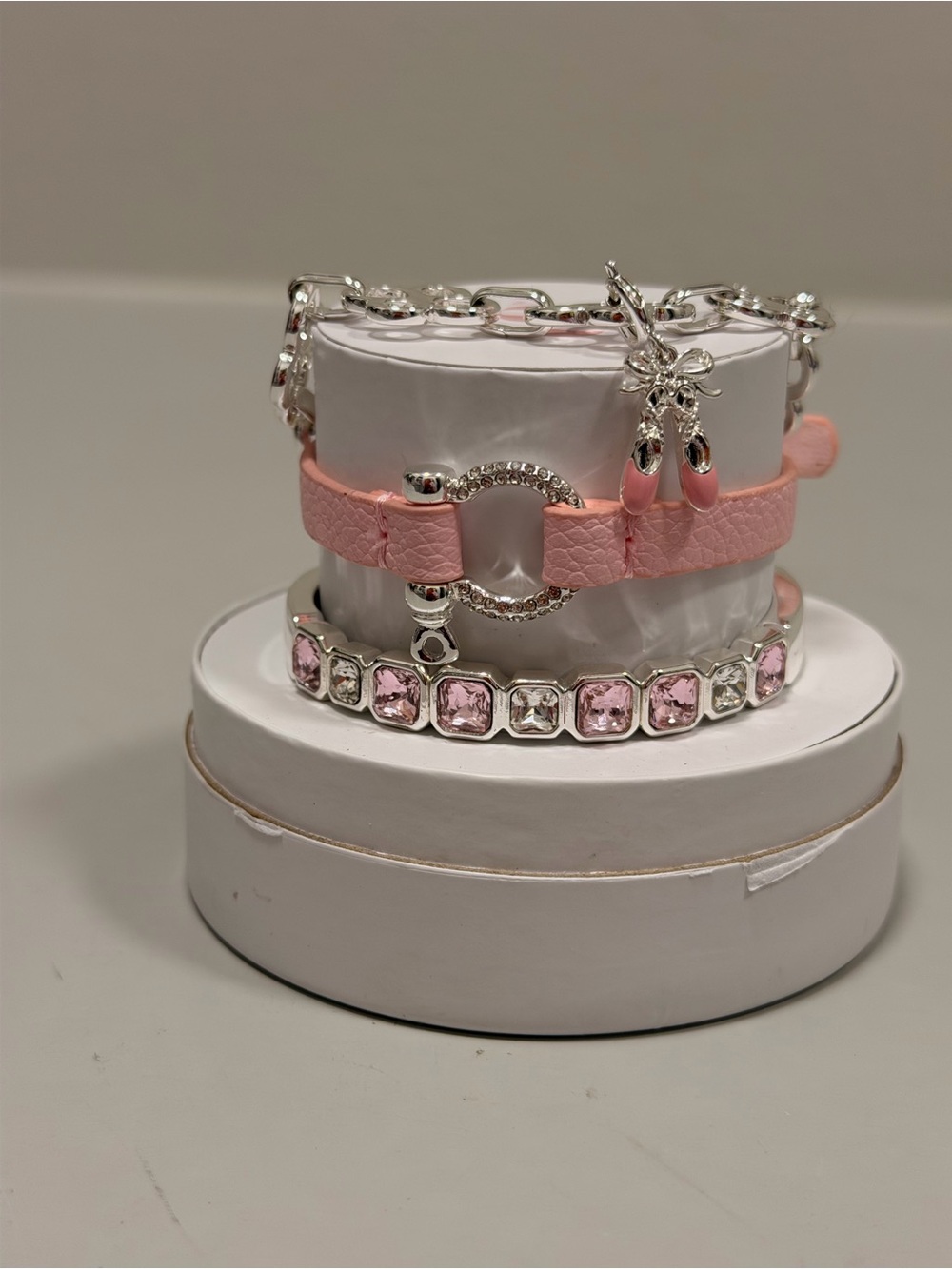 Bomb Party! Ballet Shoes - Pink Multi-Row Crystal & Leather-Look Bracelet Set